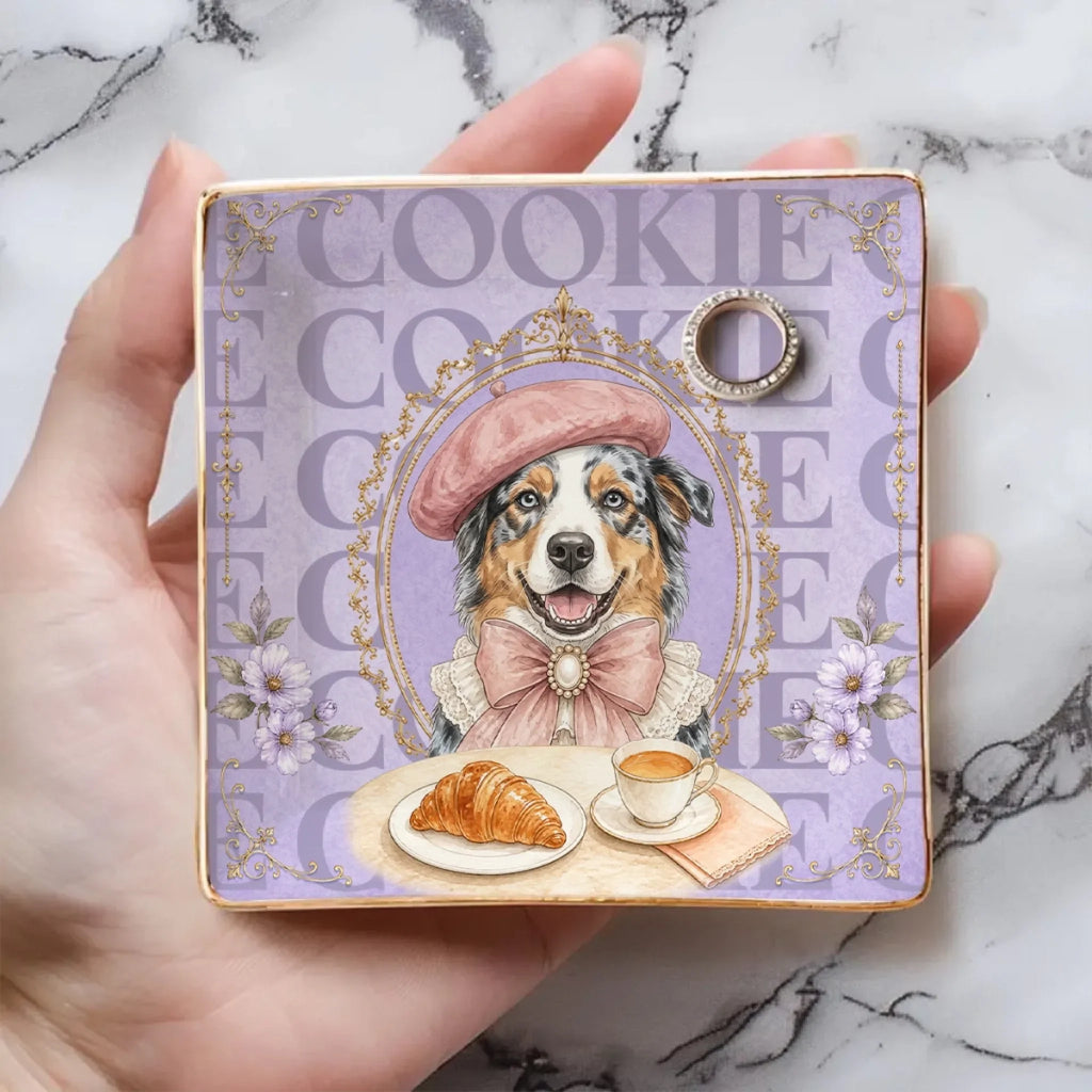 Custom Dog Portrait Watercolor Trinket Dish Gift For Dog Mom, Dog Lovers • Fancy Dog - Personalized Jewelry Dish