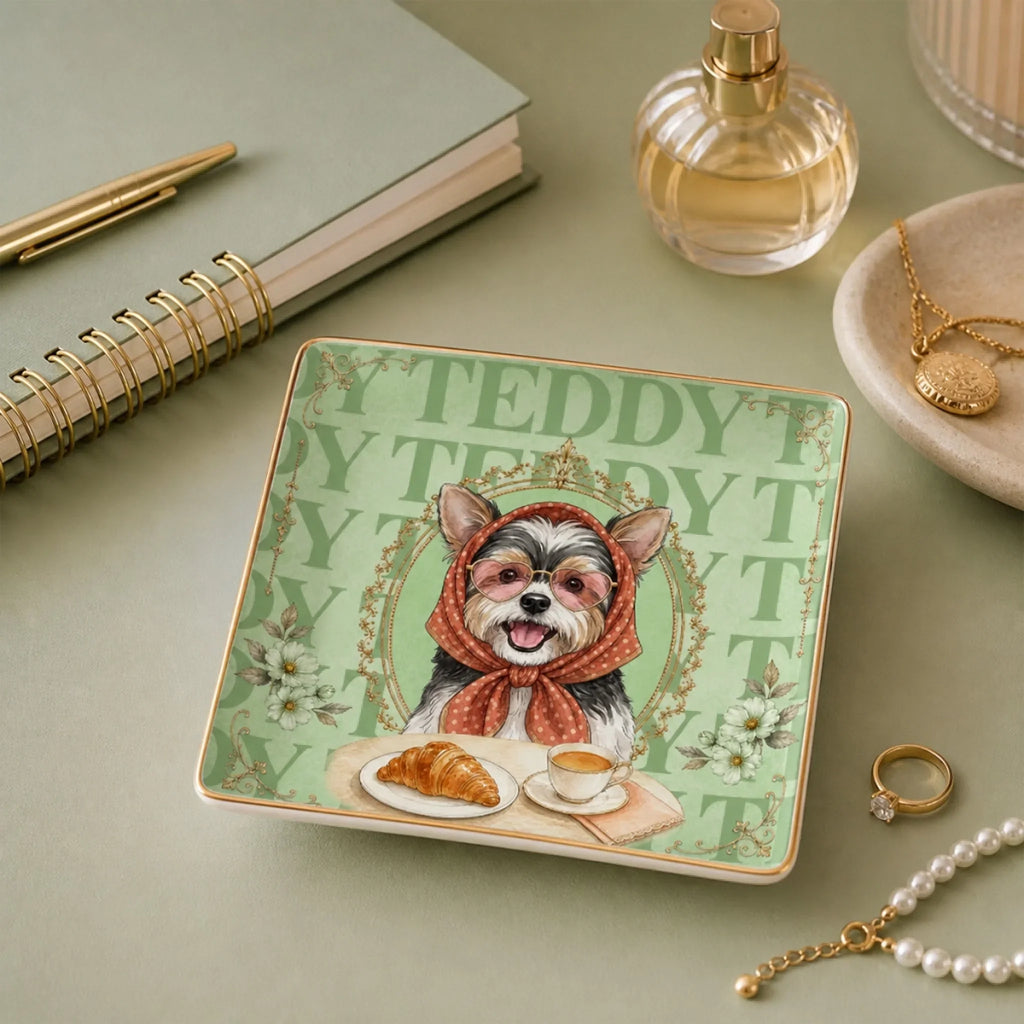 Custom Dog Portrait Watercolor Trinket Dish Gift For Dog Mom, Dog Lovers • Fancy Dog - Personalized Jewelry Dish