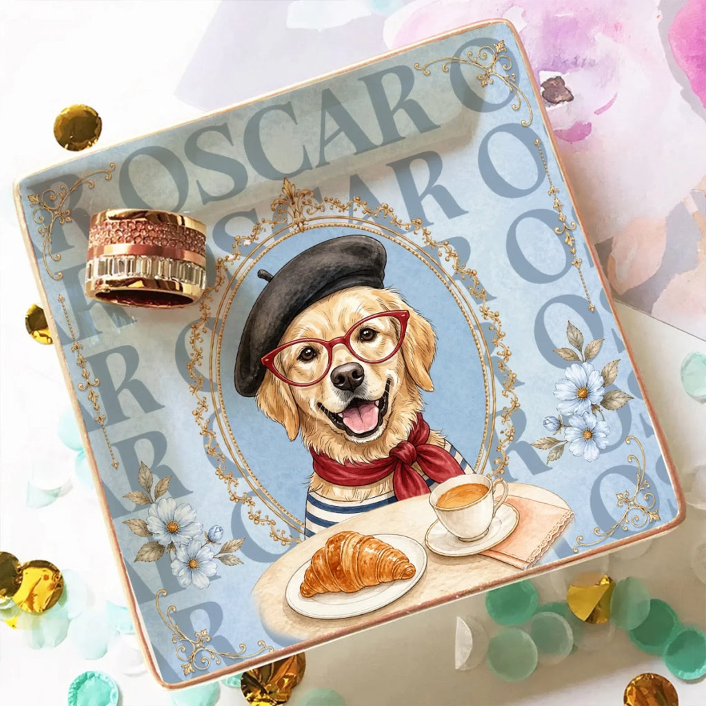 Custom Dog Portrait Watercolor Trinket Dish Gift For Dog Mom, Dog Lovers • Fancy Dog - Personalized Jewelry Dish