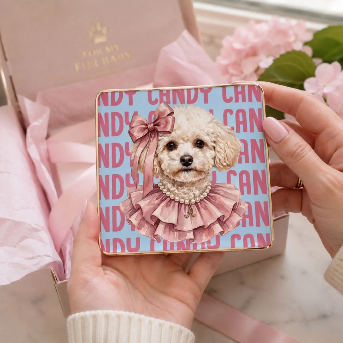 Custom Dog Portrait Watercolor Trinket Dish Gift For Dog Mom, Dog Lovers • Baroque Girl - Personalized Jewelry Dish
