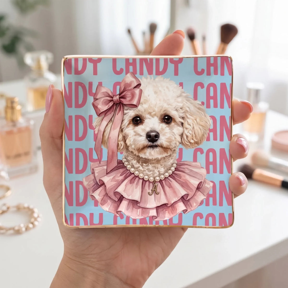 Custom Dog Portrait Watercolor Trinket Dish Gift For Dog Mom, Dog Lovers • Baroque Girl - Personalized Jewelry Dish