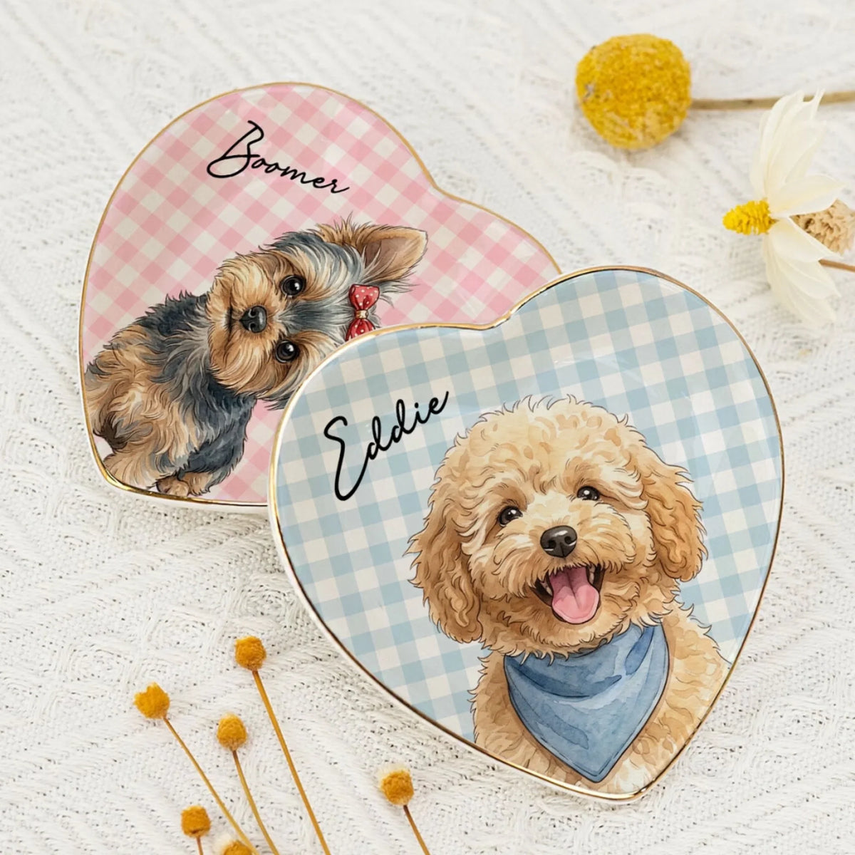 Custom Dog Portrait Watercolor Trinket Dish Gift For Dog Mom • Stripe Of Pawfection - Personalized Jewelry Dish