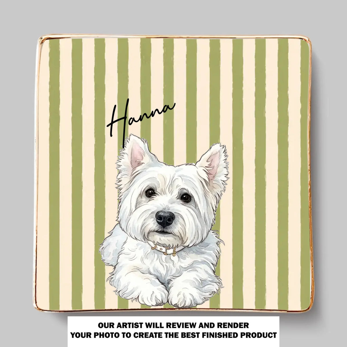 Custom Dog Portrait Watercolor Trinket Dish Gift For Dog Mom • Stripe Of Pawfection - Personalized Jewelry Dish