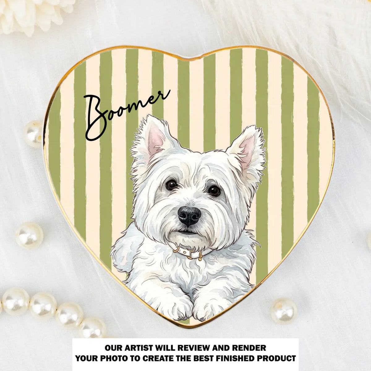 Custom Dog Portrait Watercolor Trinket Dish Gift For Dog Mom • Stripe Of Pawfection - Personalized Jewelry Dish