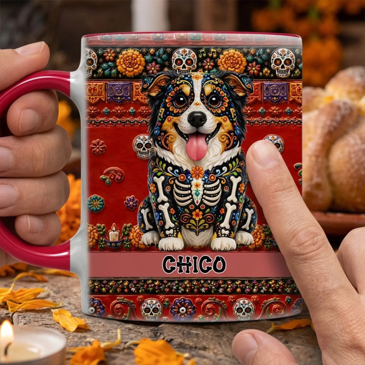 Custom Christmas Birthday Gifts For Pet Lovers • Mexican Folk Art Pet - Personalized Accent Mug