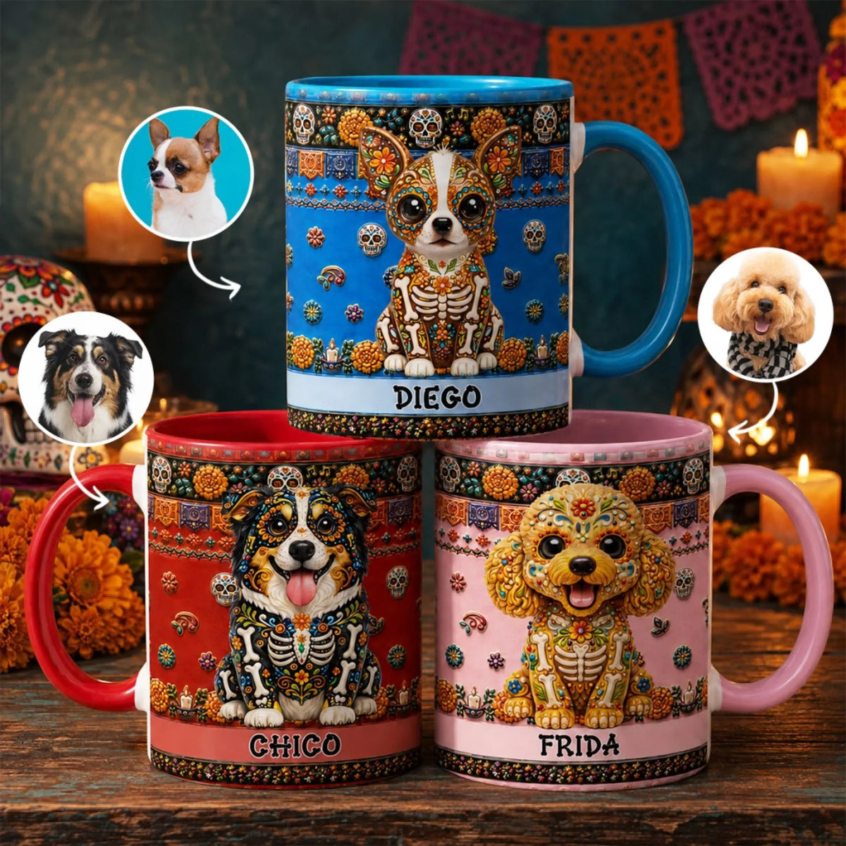 Custom Christmas Birthday Gifts For Pet Lovers • Mexican Folk Art Pet - Personalized Accent Mug