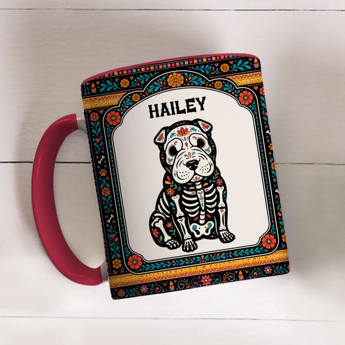Custom Christmas Birthday Gifts For Pet Lovers • Skeleton Pup Fiesta - Personalized Accent Mug