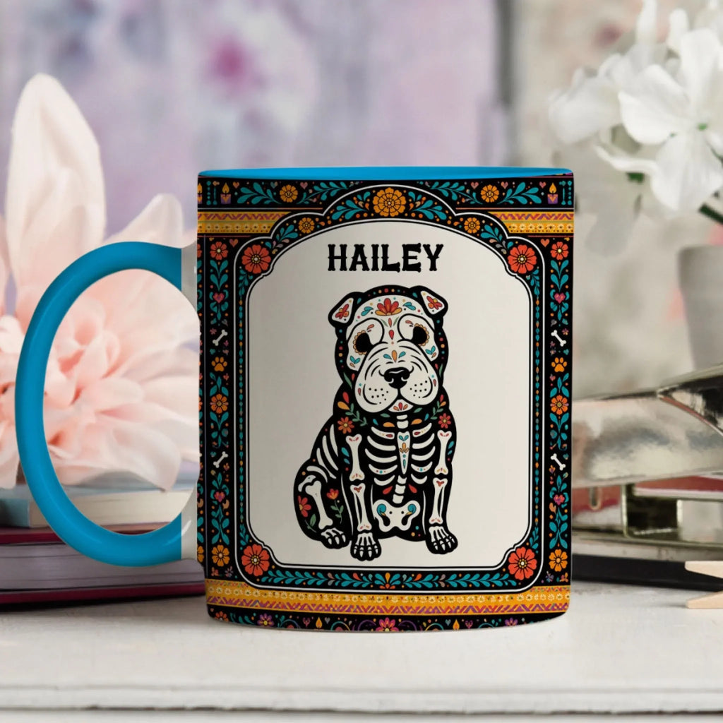 Custom Christmas Birthday Gifts For Pet Lovers • Skeleton Pup Fiesta - Personalized Accent Mug