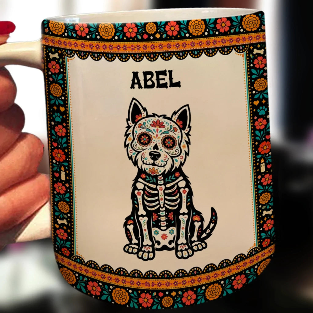 Custom Christmas Birthday Gifts For Pet Lovers • Skeleton Pup Fiesta - Personalized Accent Mug
