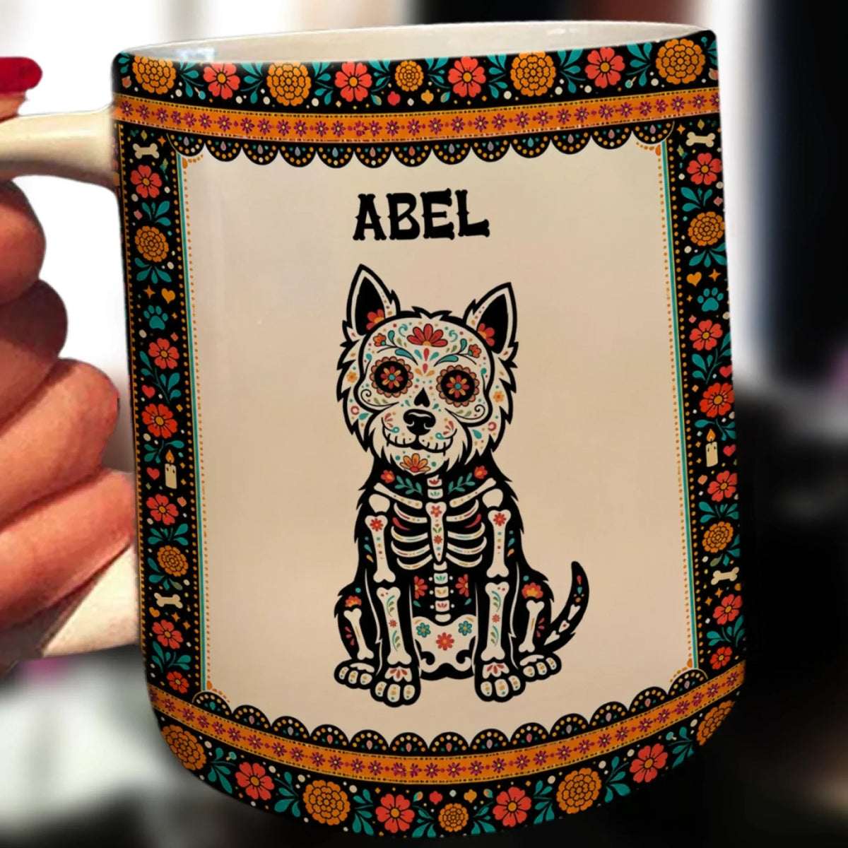 Custom Christmas Birthday Gifts For Pet Lovers • Skeleton Pup Fiesta - Personalized Accent Mug