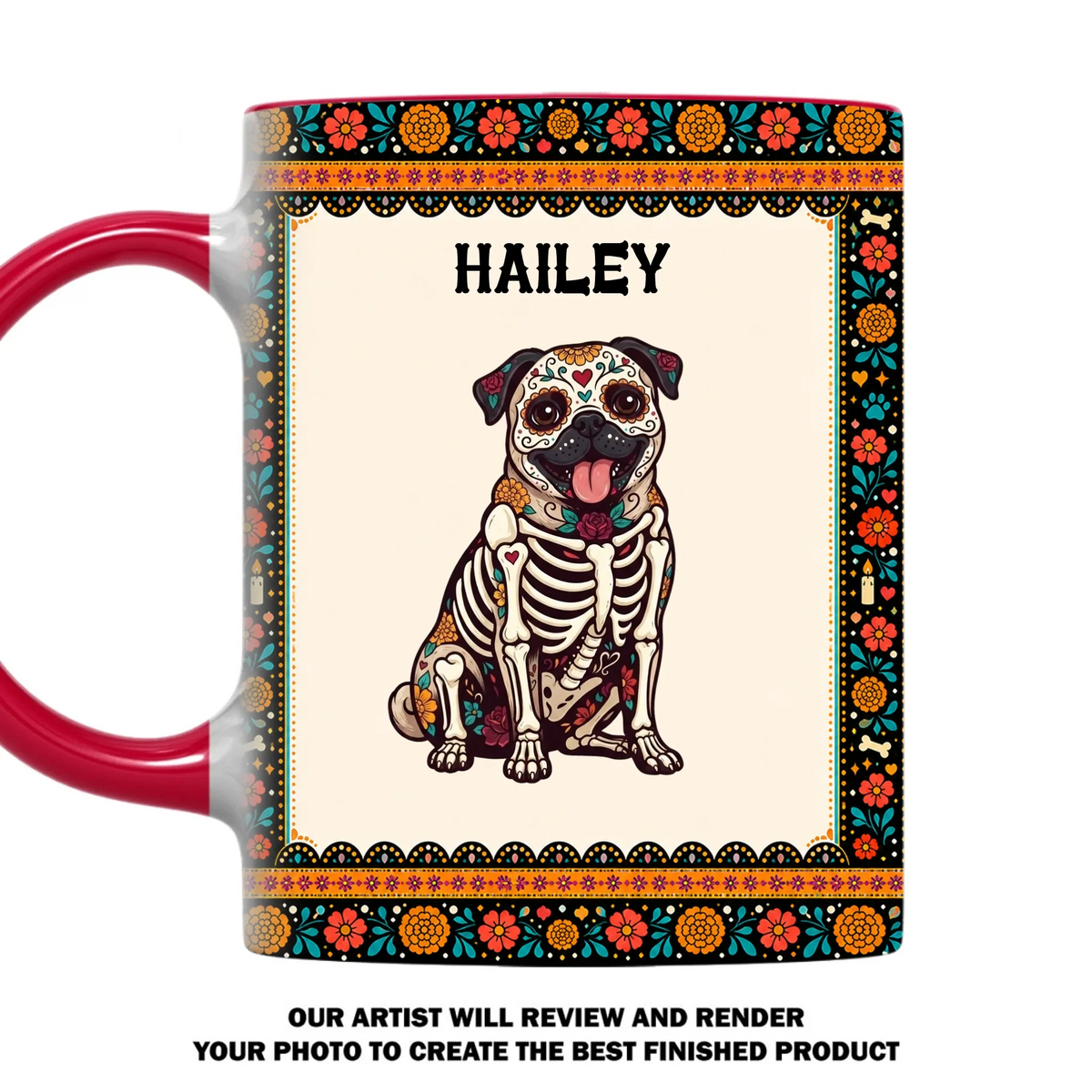 Custom Christmas Birthday Gifts For Pet Lovers • Skeleton Pup Fiesta - Personalized Accent Mug
