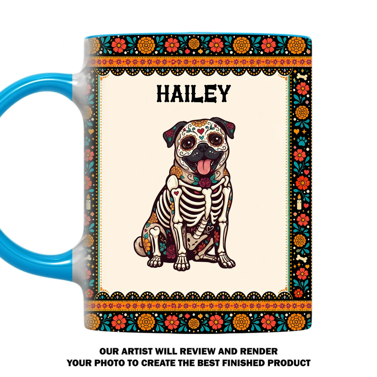 Custom Christmas Birthday Gifts For Pet Lovers • Skeleton Pup Fiesta - Personalized Accent Mug