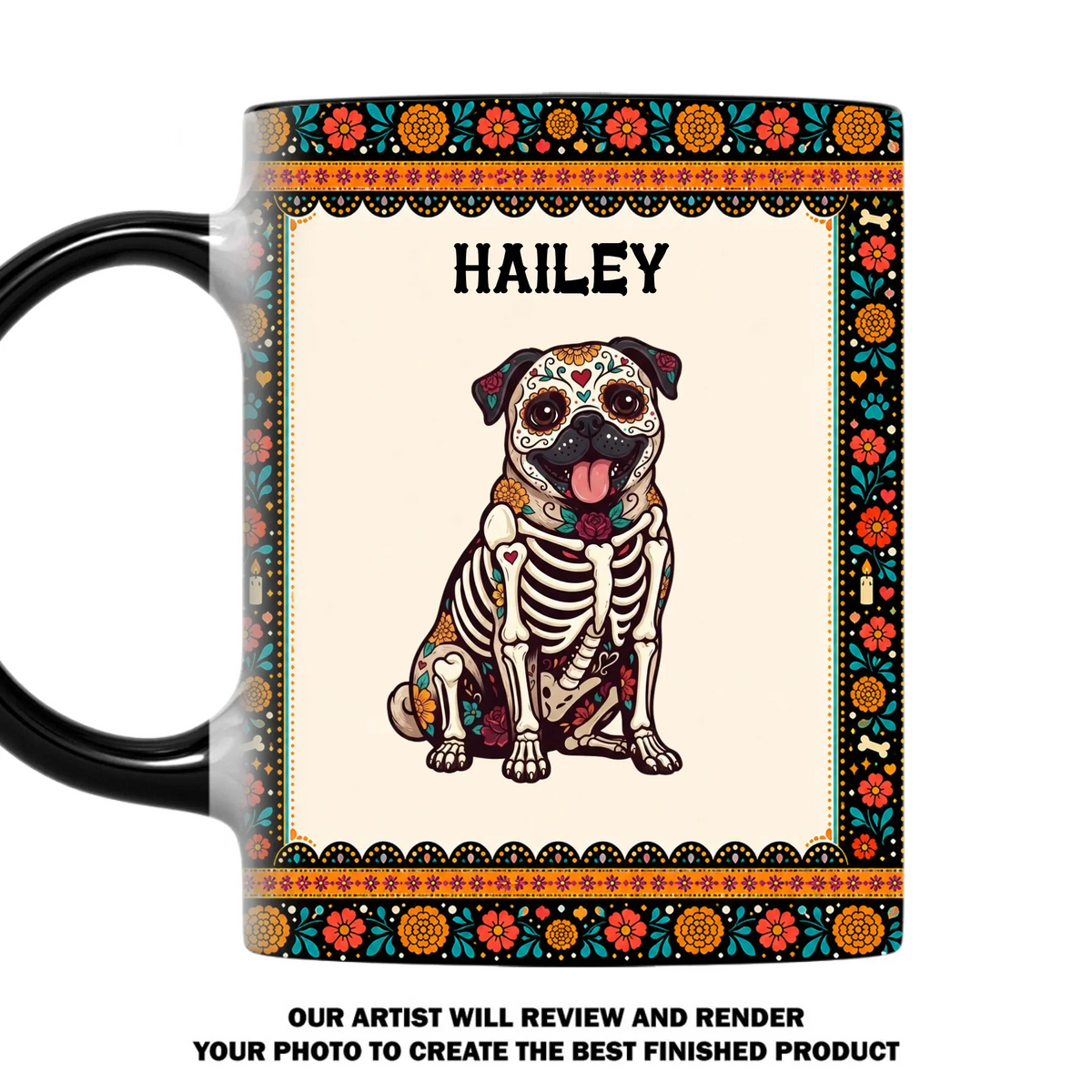 Custom Christmas Birthday Gifts For Pet Lovers • Skeleton Pup Fiesta - Personalized Accent Mug