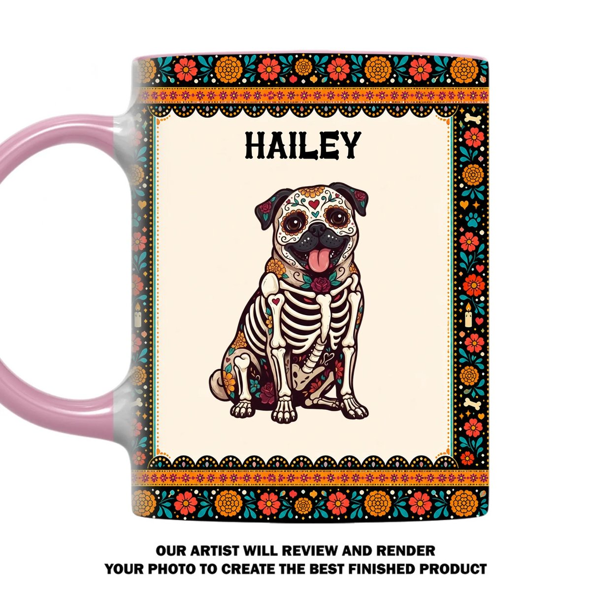 Custom Christmas Birthday Gifts For Pet Lovers • Skeleton Pup Fiesta - Personalized Accent Mug