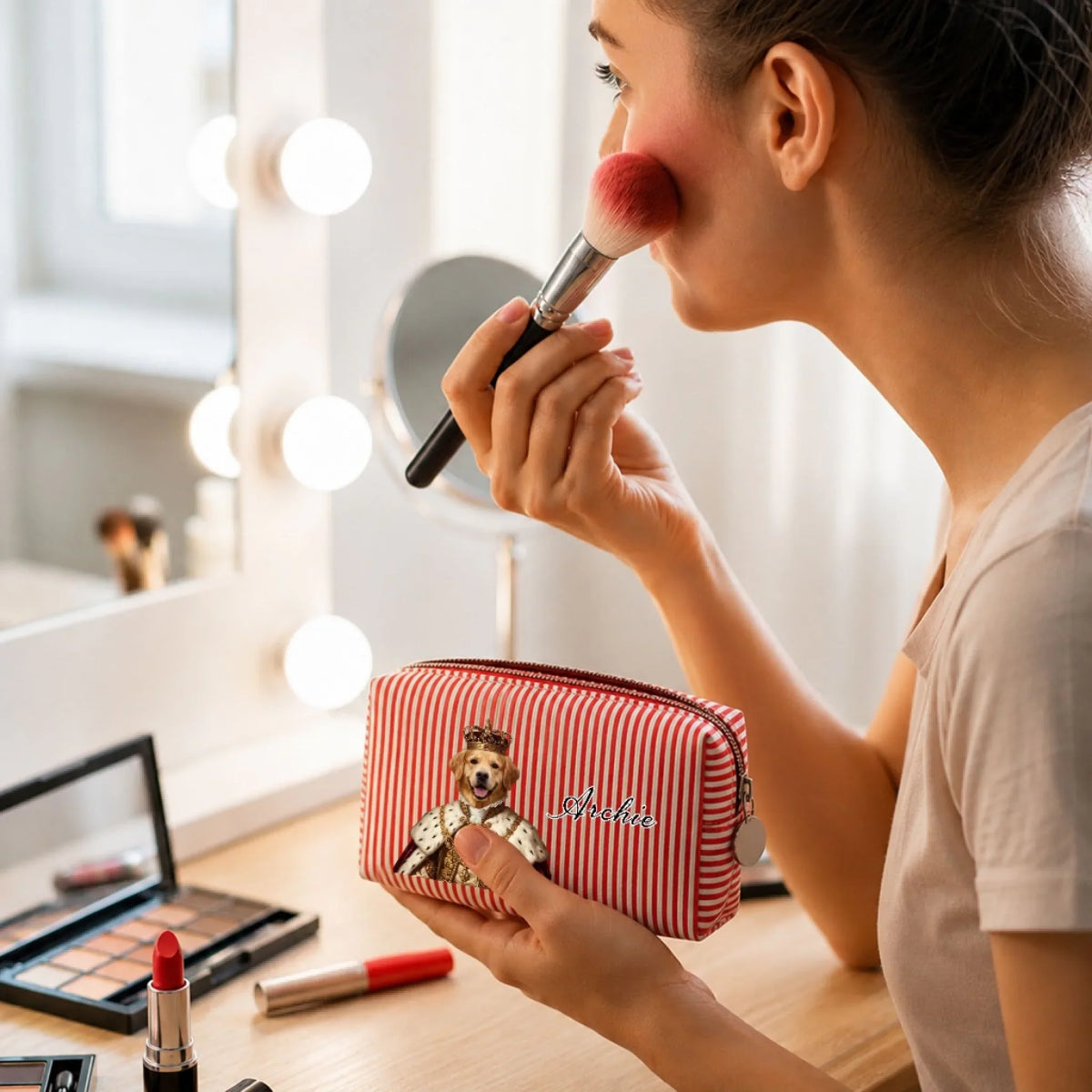 Royal Pawtique - Personalized Seersucker Print Makeup Bag