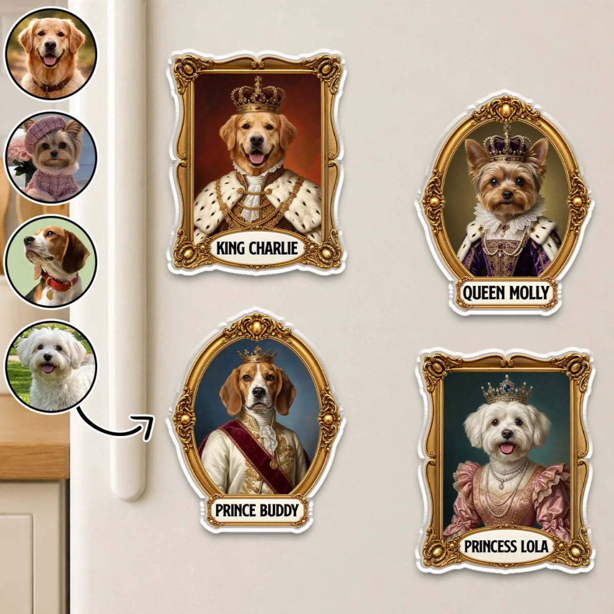 Royal Dog Portrait - Personalized Acrylic Magnet
