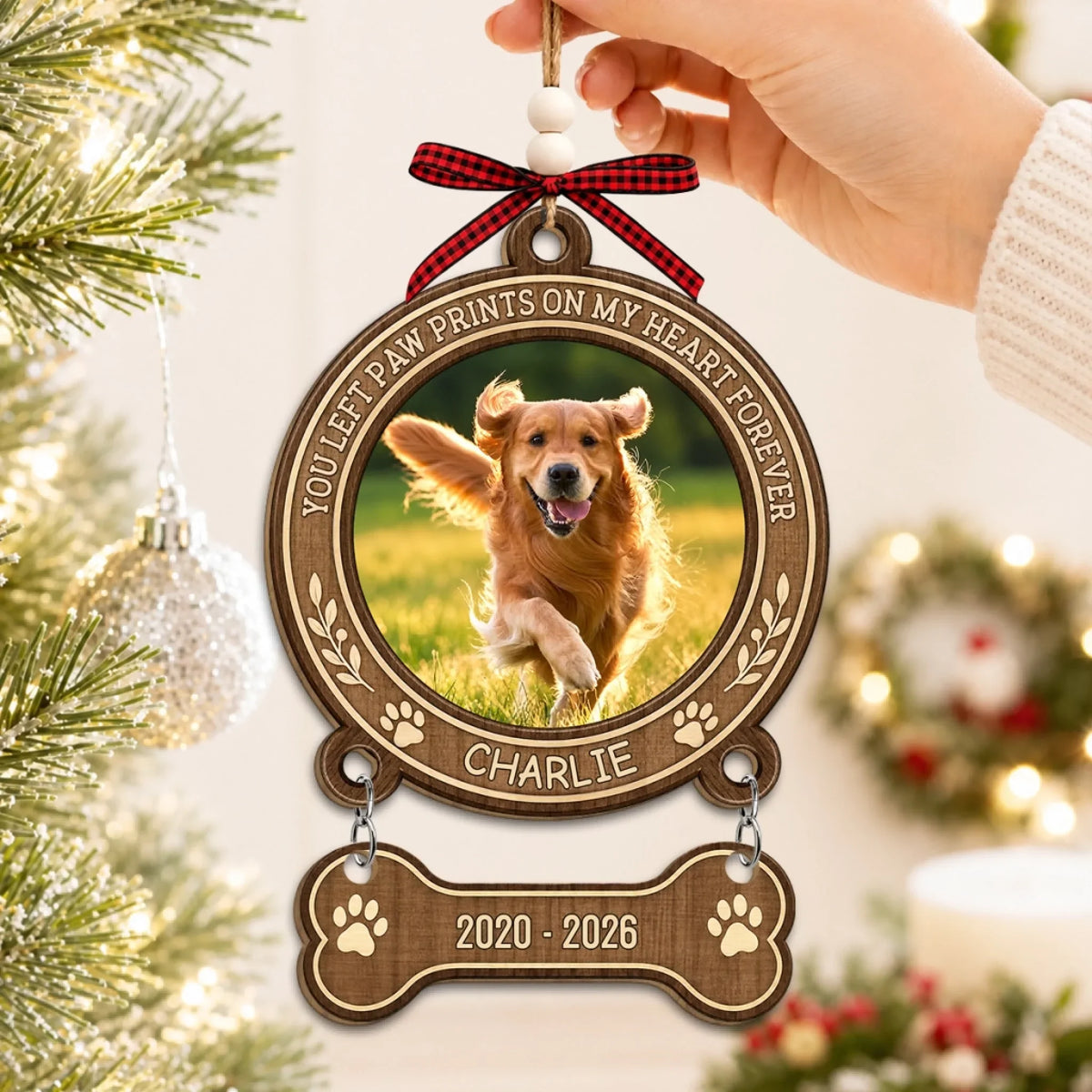 Custom Christmas Memorial Sympathy Gifts For Dogs, Cats • Forever Feels Like Home Version 2 - Personalized Wooden Ornament With Tag