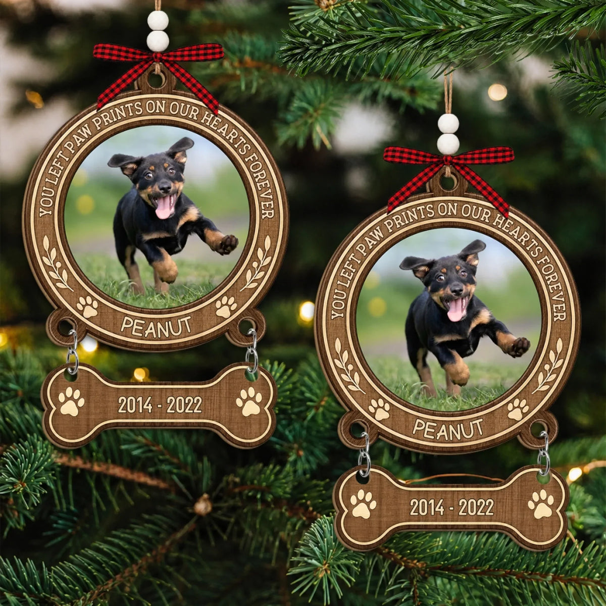 Custom Christmas Memorial Sympathy Gifts For Dogs, Cats • Forever Feels Like Home Version 2 - Personalized Wooden Ornament With Tag