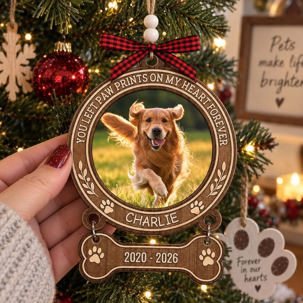 Custom Christmas Memorial Sympathy Gifts For Dogs, Cats • Forever Feels Like Home Version 2 - Personalized Wooden Ornament With Tag