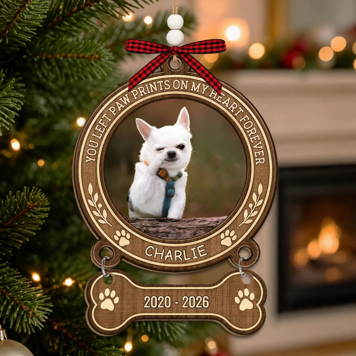 Custom Christmas Memorial Sympathy Gifts For Dogs, Cats • Forever Feels Like Home Version 2 - Personalized Wooden Ornament With Tag