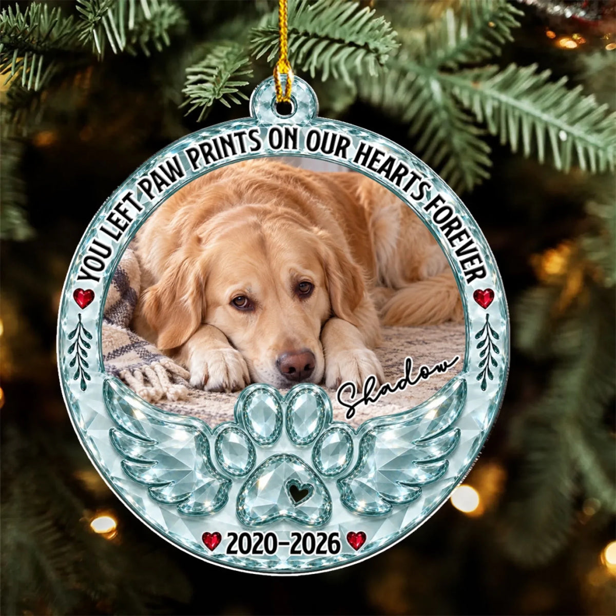 Custom Christmas Memorial Sympathy Gifts For Dogs, Cats • Angel Wings  - Personalized Acrylic Ornament