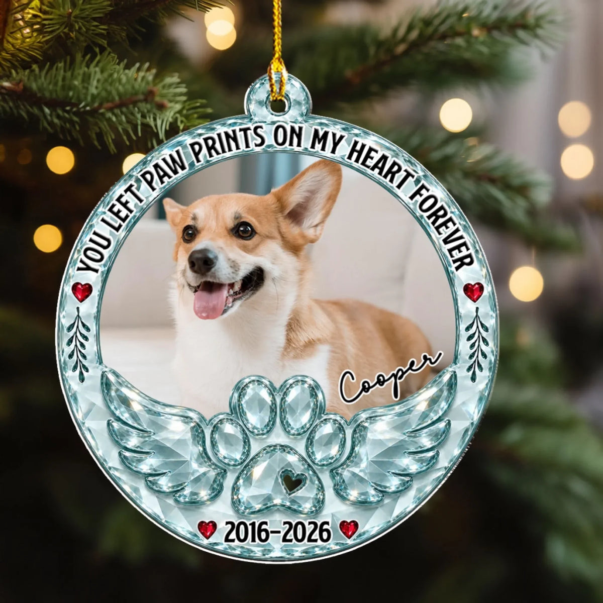 Custom Christmas Memorial Sympathy Gifts For Dogs, Cats • Angel Wings  - Personalized Acrylic Ornament
