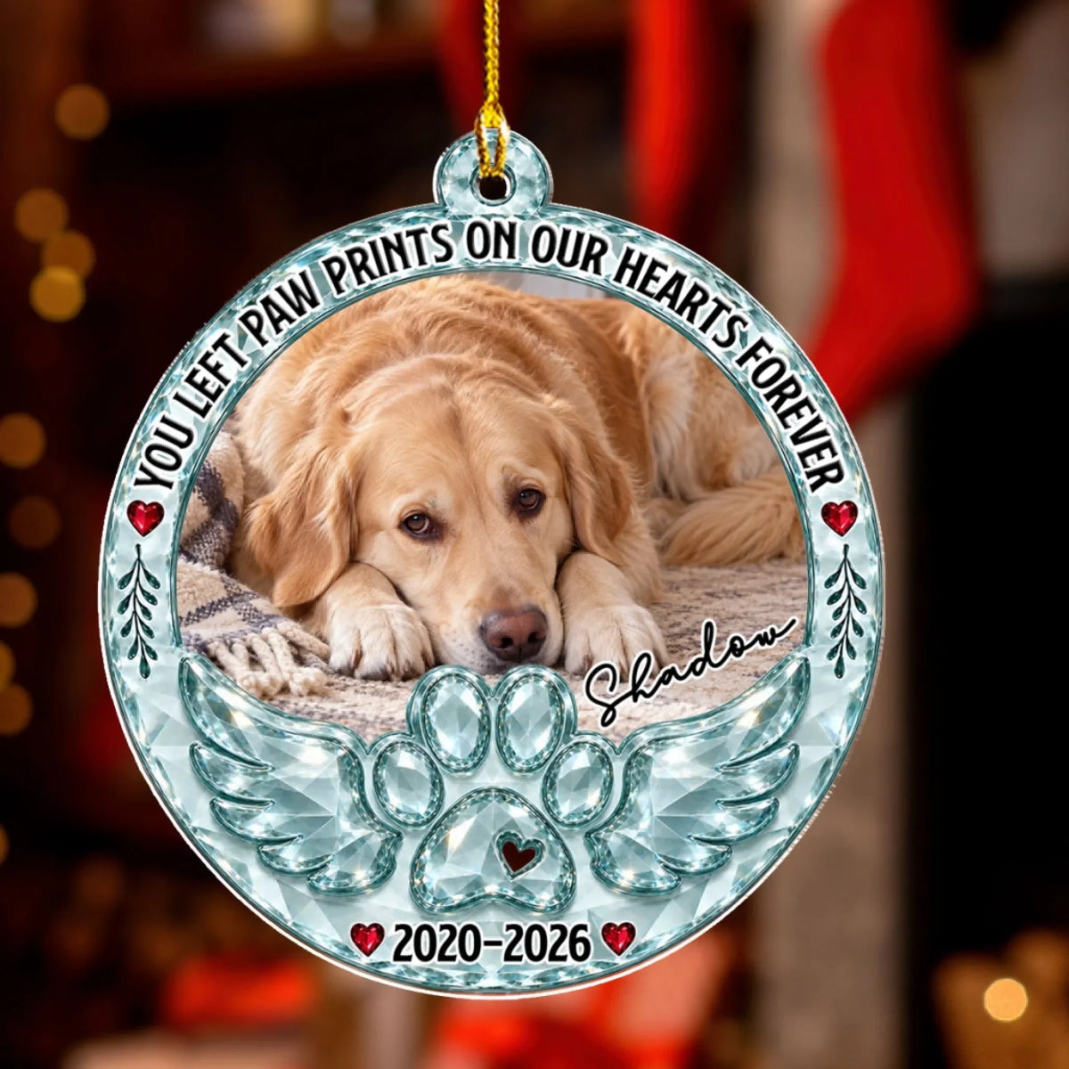 Custom Christmas Memorial Sympathy Gifts For Dogs, Cats • Angel Wings  - Personalized Acrylic Ornament