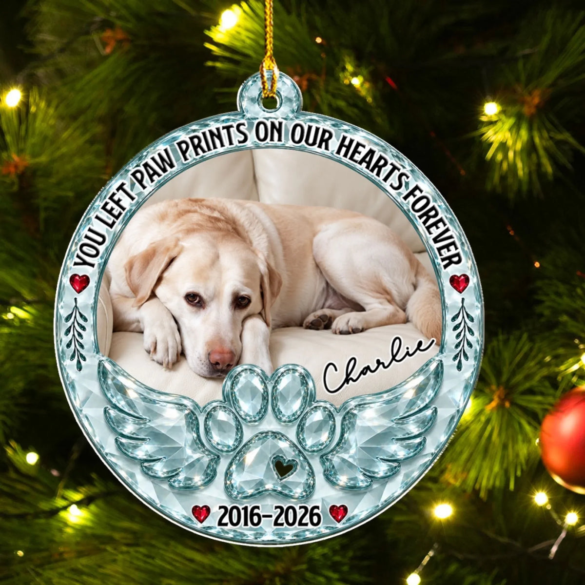 Custom Christmas Memorial Sympathy Gifts For Dogs, Cats • Angel Wings  - Personalized Acrylic Ornament