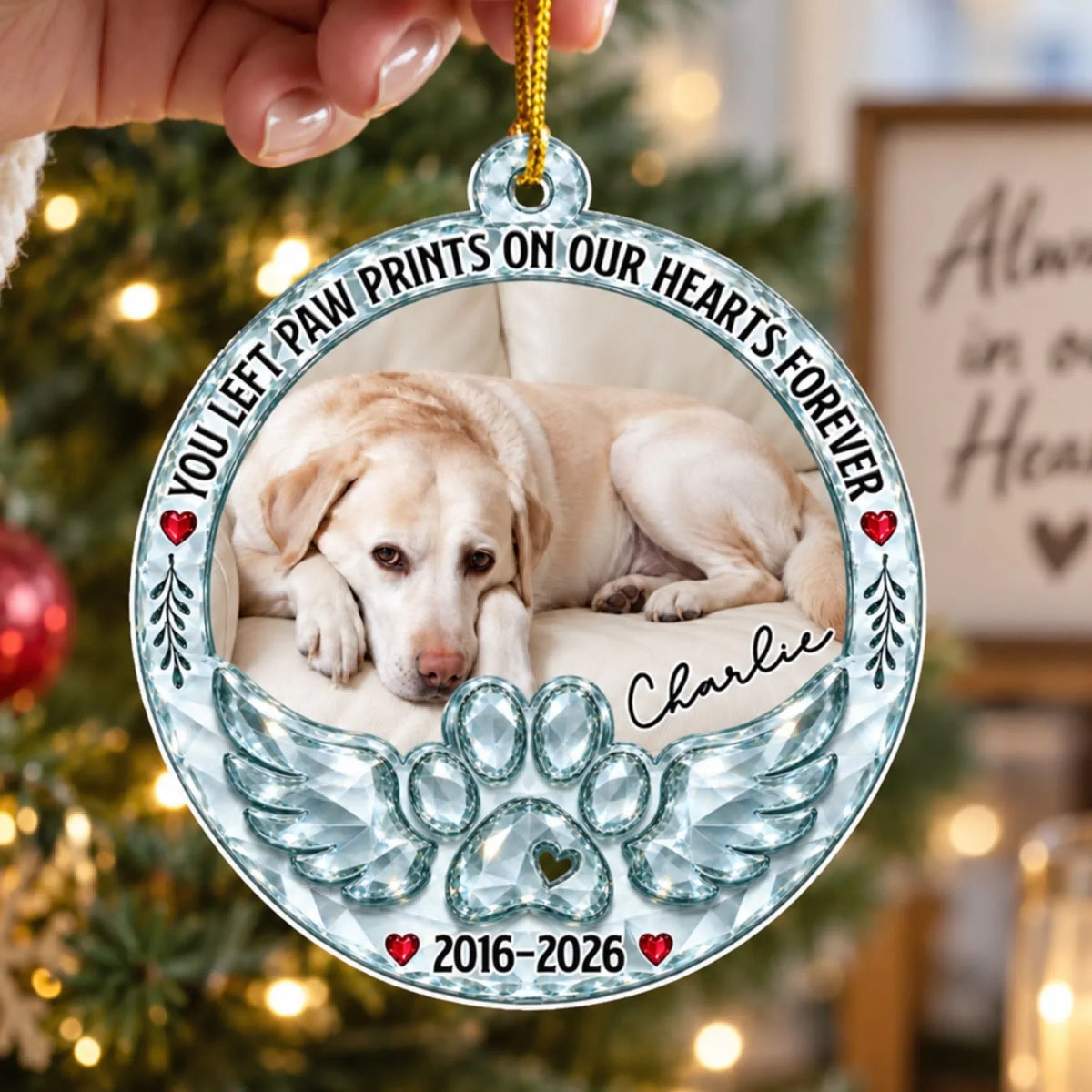 Custom Christmas Memorial Sympathy Gifts For Dogs, Cats • Angel Wings  - Personalized Acrylic Ornament