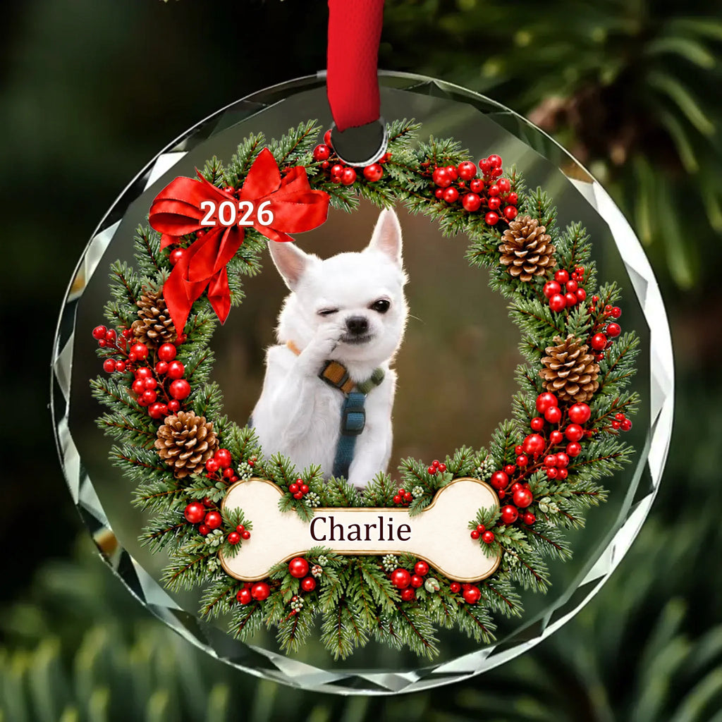 Custom Christmas Memorial Sympathy Gifts For Dogs, Cats • Forever In My Heart Christmas - Personalized Glass Ornament