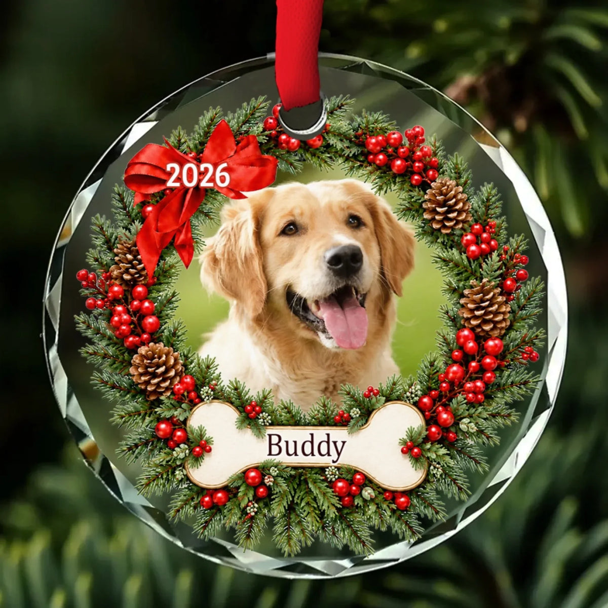 Custom Christmas Memorial Sympathy Gifts For Dogs, Cats • Forever In My Heart Christmas - Personalized Glass Ornament