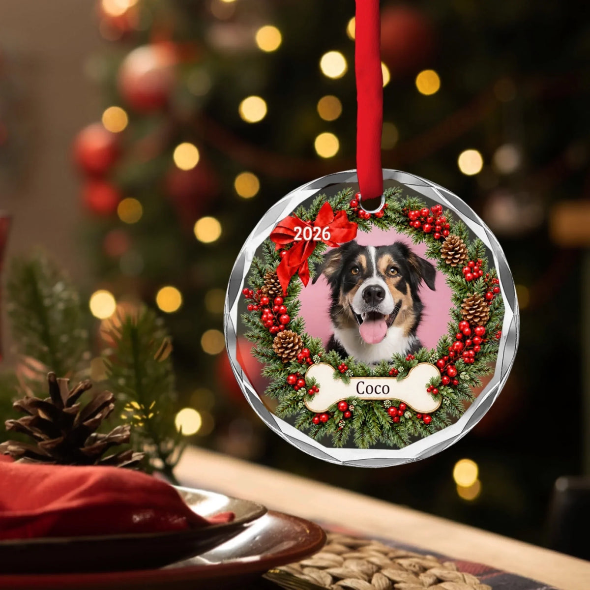Custom Christmas Memorial Sympathy Gifts For Dogs, Cats • Forever In My Heart Christmas - Personalized Glass Ornament