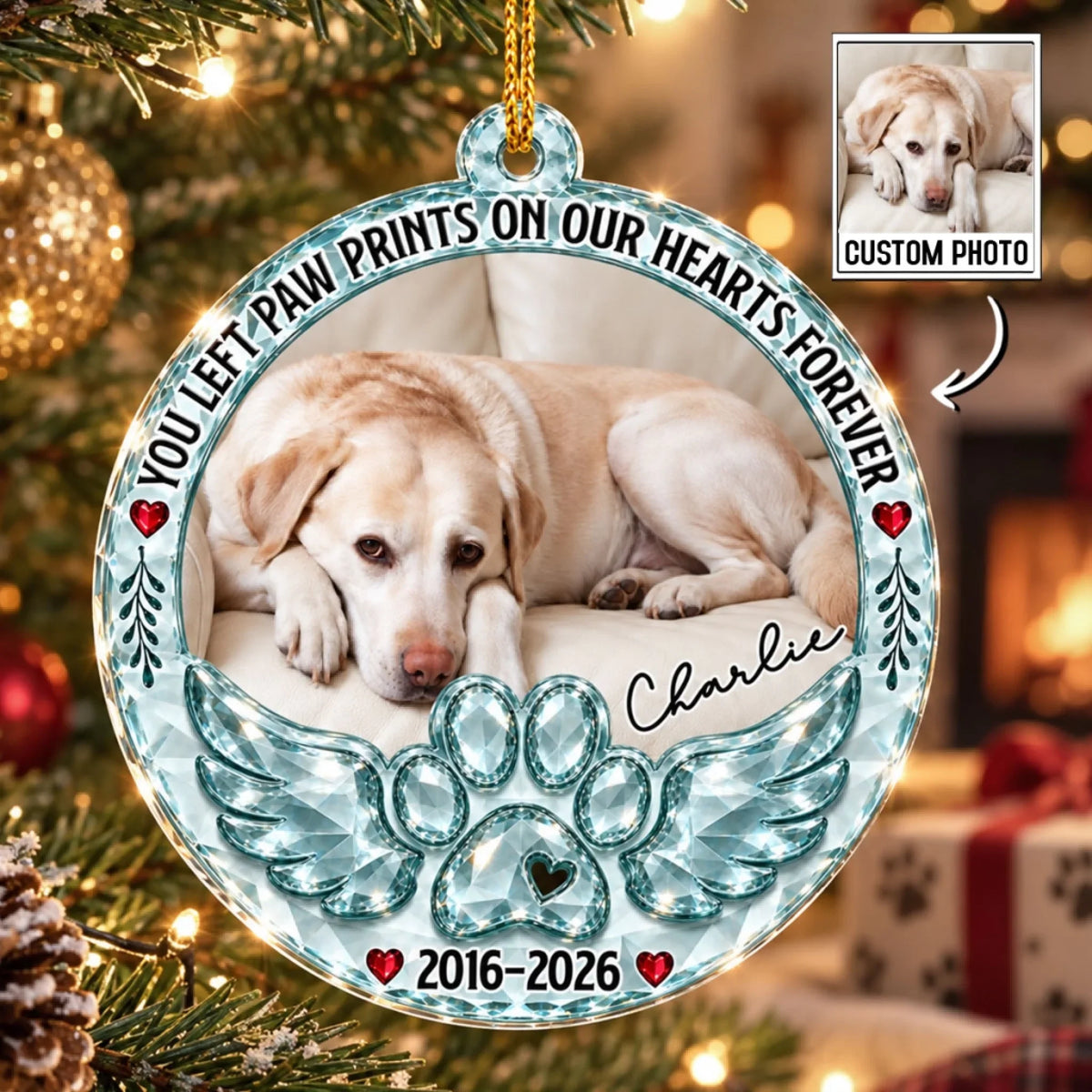 Custom Christmas Memorial Sympathy Gifts For Dogs, Cats • Angel Wings  - Personalized Acrylic Ornament