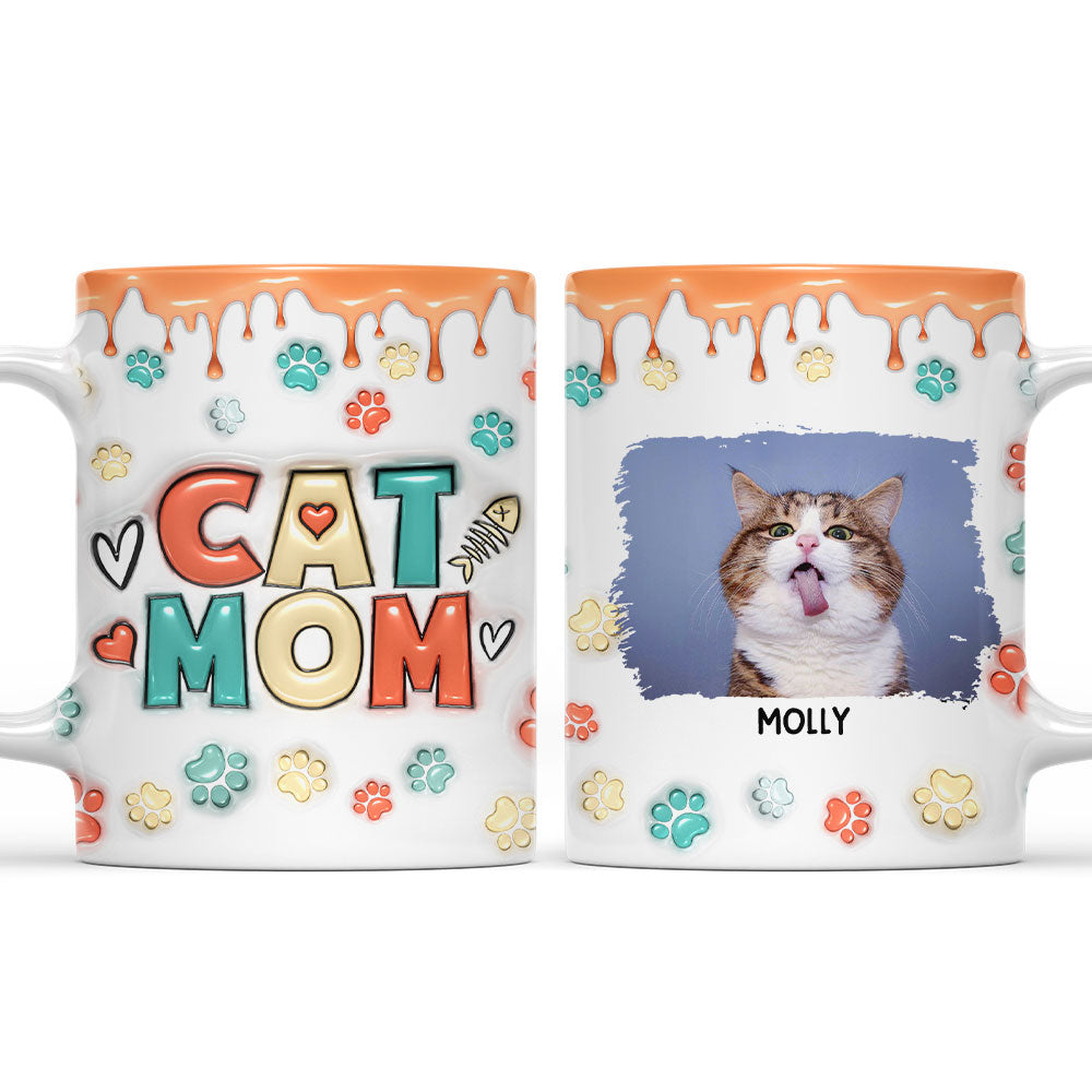 Custom Photo Mother's day Birthday Gifts For Cat Mom, Cat Lovers • Mom Of Cats Version 2 Photo - Personalized 3D Inflated Effect Mug