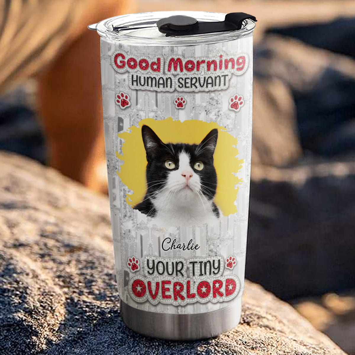 Custom Photo Christmas Birthday Gifts For Cat Lovers • Good Morning Human Servant Photo - Personalized 3D Effect Tumbler