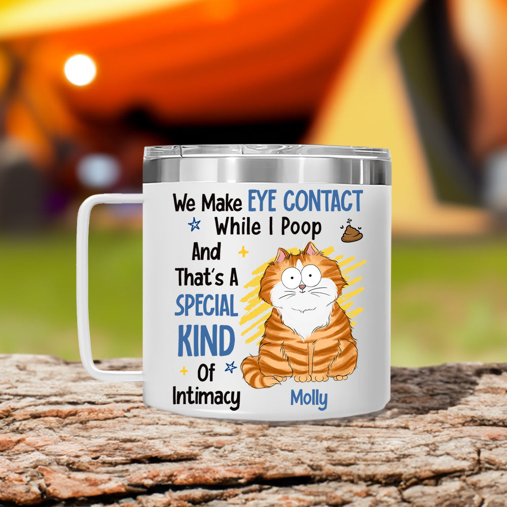 Custom Christmas Birthday Gifts For Cat Mom, Cat Lovers • Intimate Eye Contact - Personalized 14oz Stainless Steel Tumbler With Handle