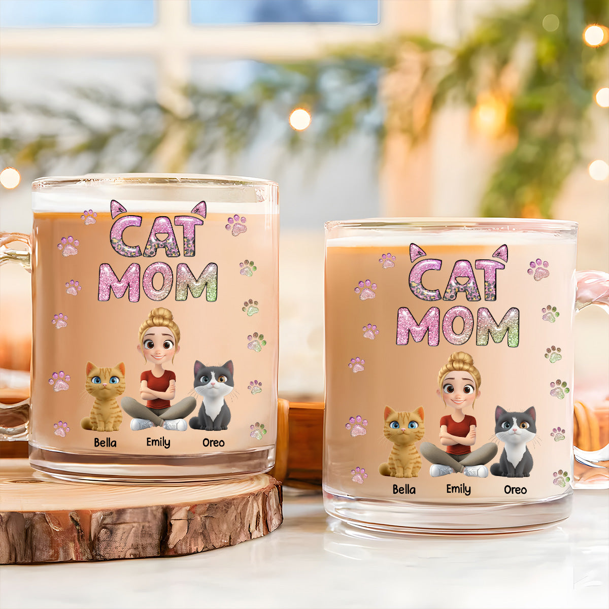 Custom Christmas Birthday Gifts For Dog Mom, Dog Lovers • Cat Mom Lovely Chibi - Personalized 3D Inflated Effect Glass Mug