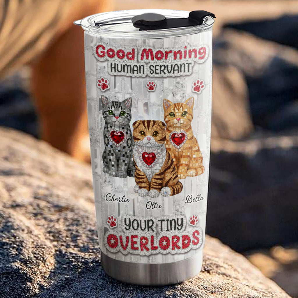 Custom Christmas Birthday Gifts For Cat Lovers • Good Morning Human Servant - Personalized 3D Effect Tumbler