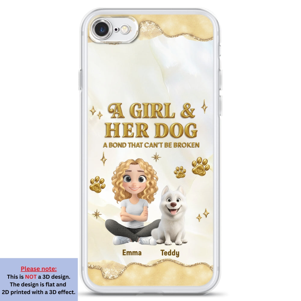 Girl And Dog Yellow - Personalized 3D Effect Phone Case