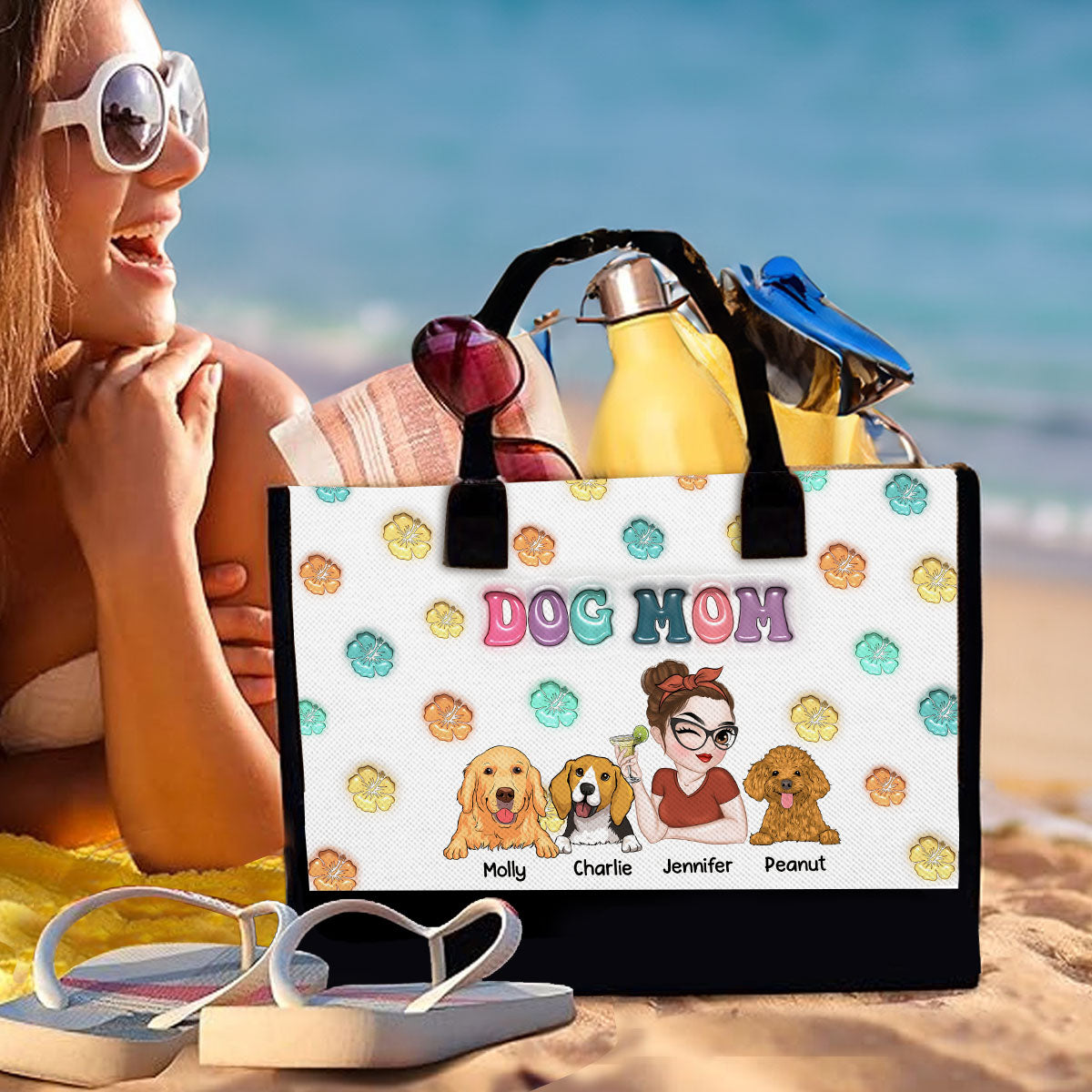 Dog Mom Summer - Personalized Canvas Tote Bag