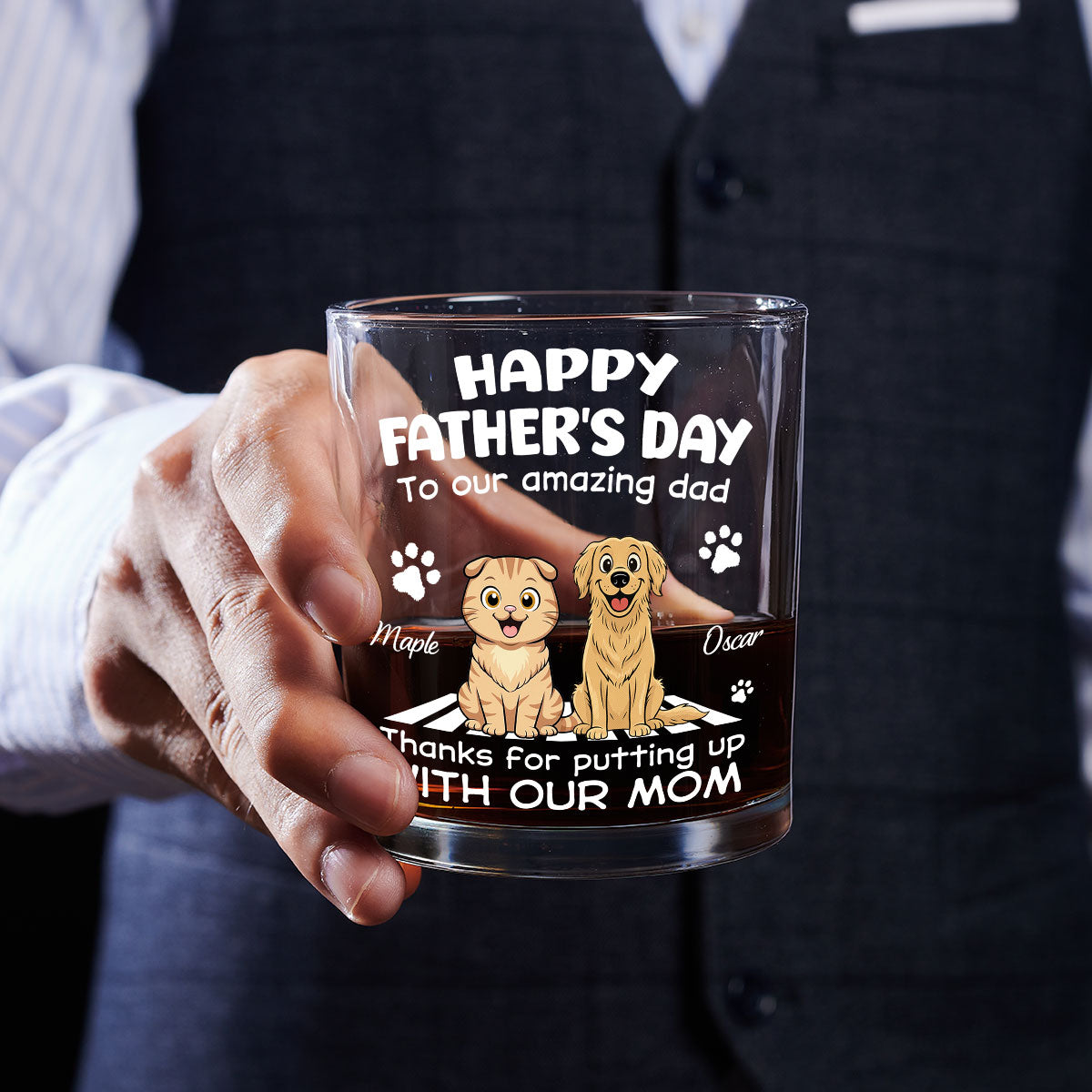 Putting Up With Funny Dad Ver Pet - Personalized Whiskey Glass
