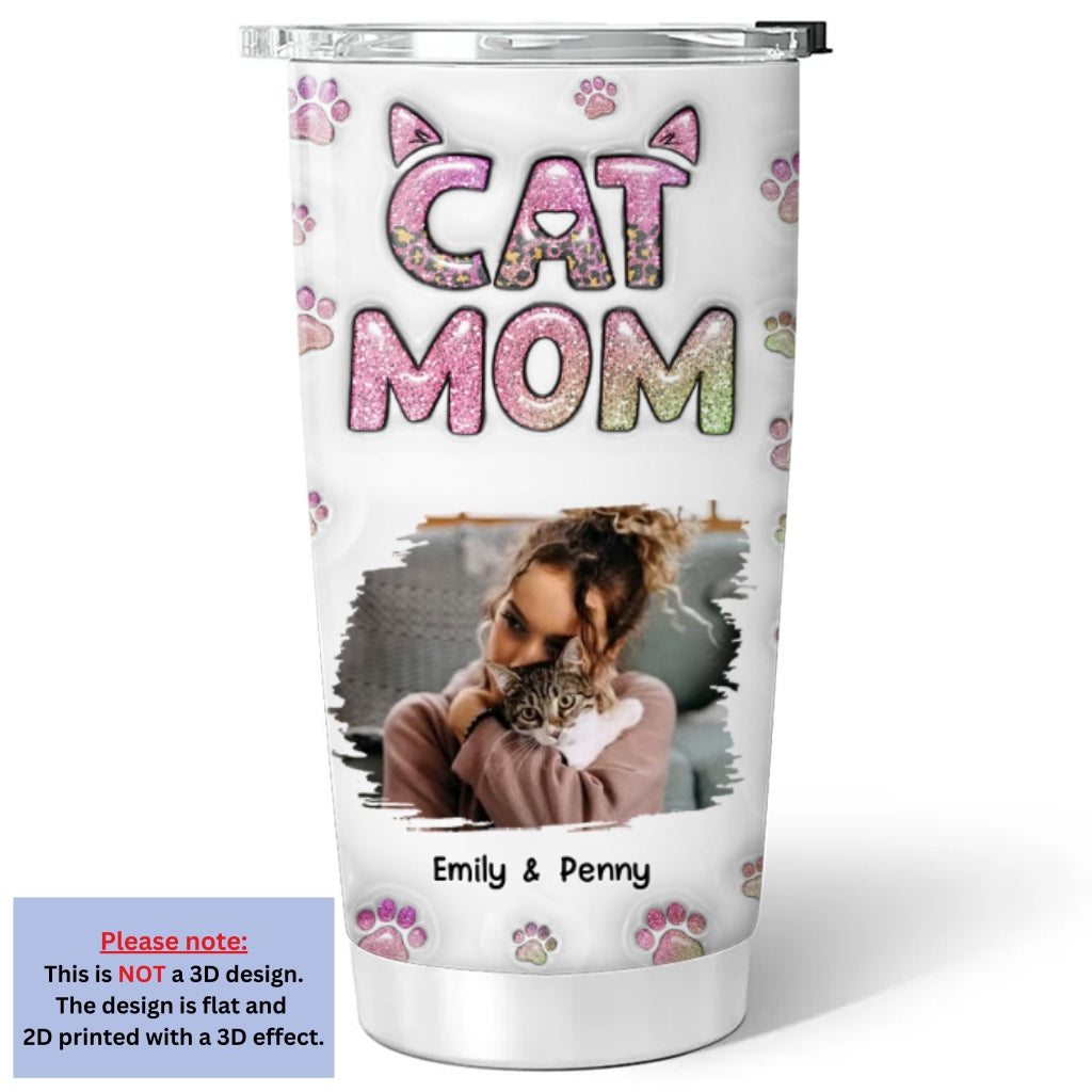 Custom Photo Christmas Birthday Gifts For Cat Mom, Cat Lovers • Cat Mom Lovely Chibi Version 2 Photo - Personalized 3D Inflated Effect Tumbler