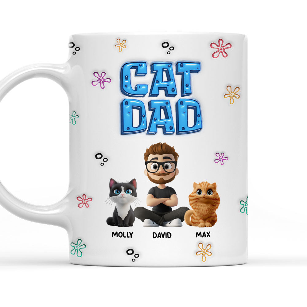 Custom Father's day Birthday Gifts For Cat Dad, Cat Lovers • Sponge Cat Dad - Personalized 3D Inflated Effect Mug