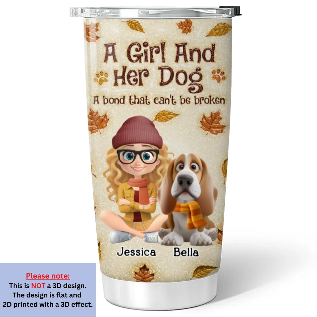 Custom Christmas Birthday Gifts For Dog Mom, Dog Lovers • A Girl And Her Dog Autumn - Personalized 3D Inflated Effect Tumbler