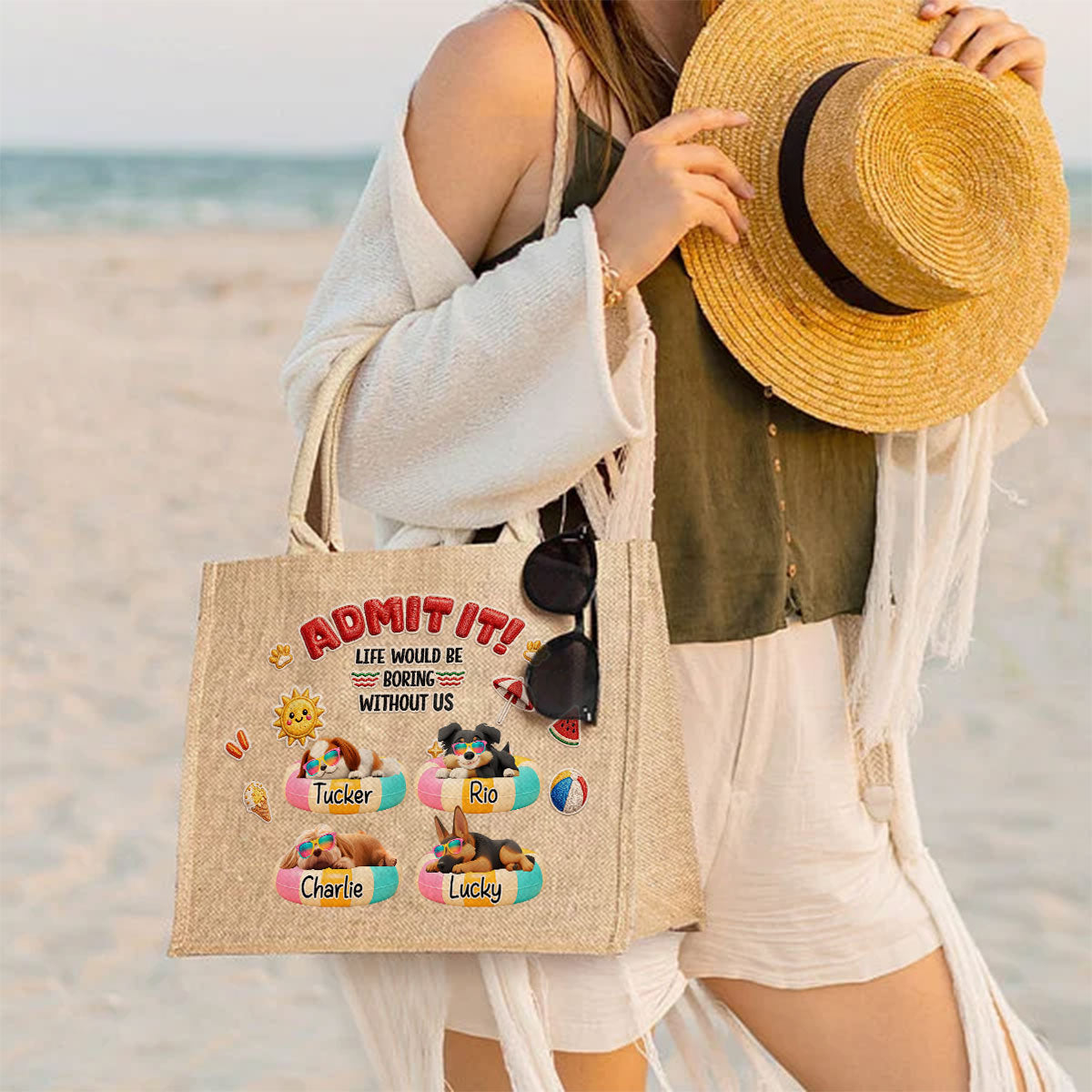 Cutie Summer Dog - Personalized Jute Tote Bag