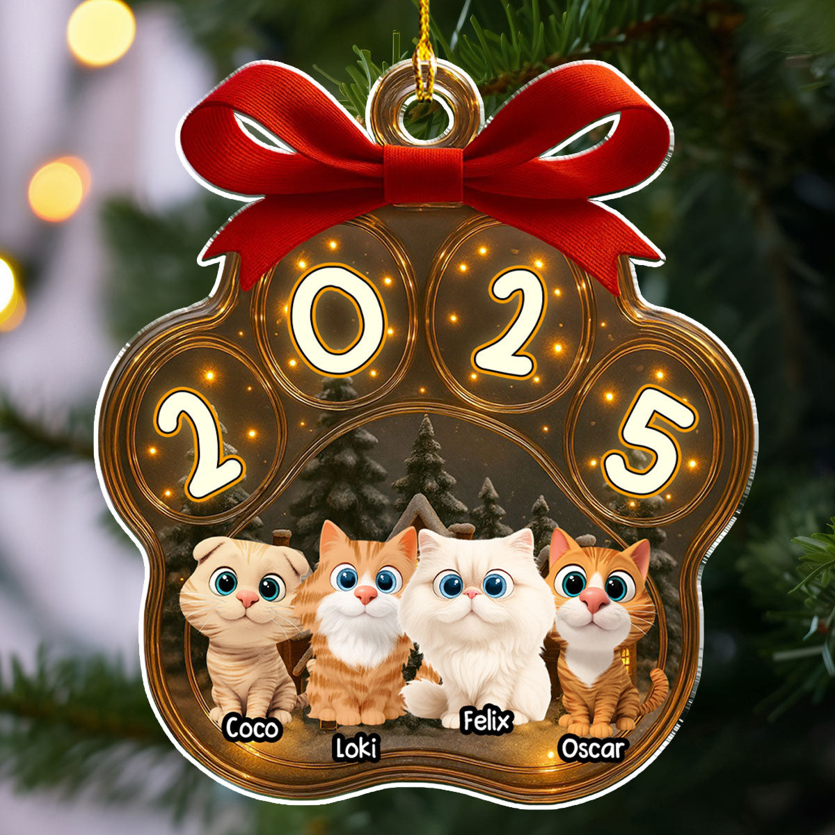 Custom Christmas Decor Home Birthday Gifts For Cat Mom, Cat Lovers • Snow All Over Here Meow Ver - Personalized 3D Inflated Effect Acrylic Ornament