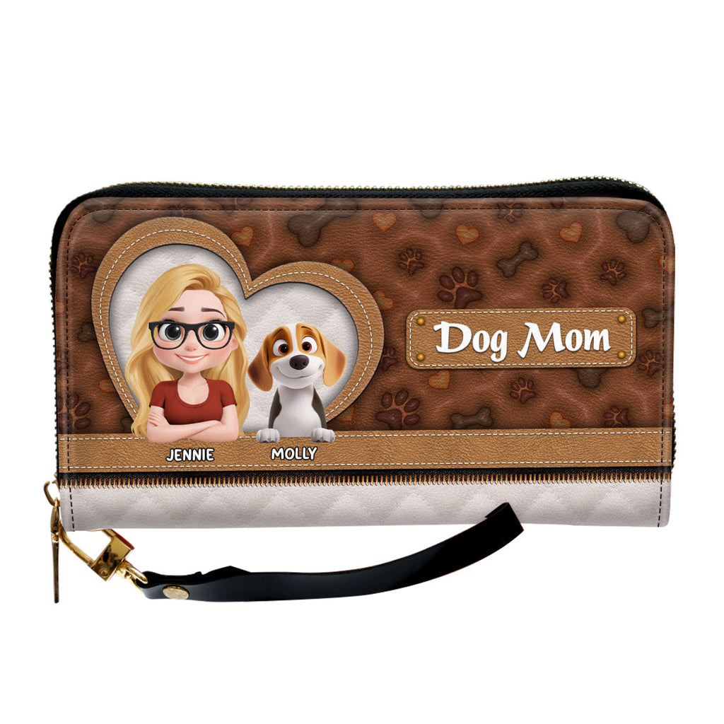 Dog Mom Leopard Cartoon - Personalized 3D Inflated Effect Leather Wallet