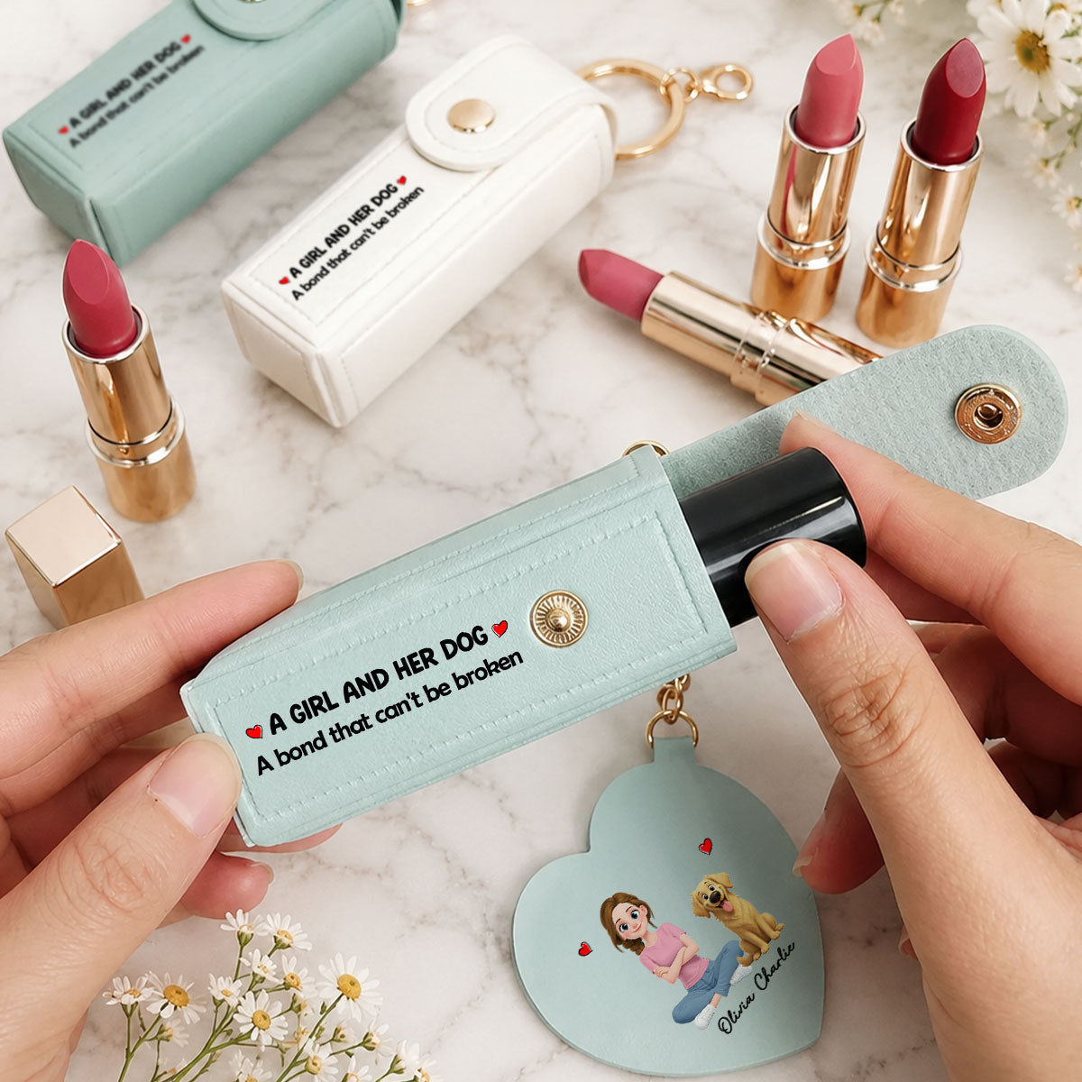 The Mother - Personalized Leather Lipstick Case Keychain With Mirror