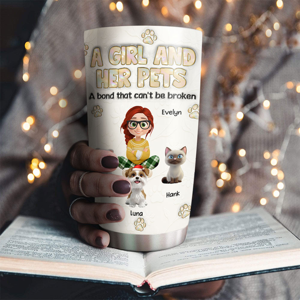 Custom Christmas Birthday Gifts For Pet Mom, Pet Lovers • A Girl And Her Pet Ver Pearl - Personalized 3D Inflated Effect Tumbler