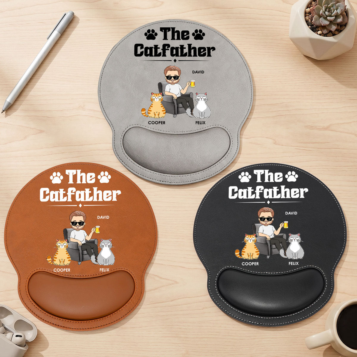 The Catfather - Personalized Leather Mouse Pad